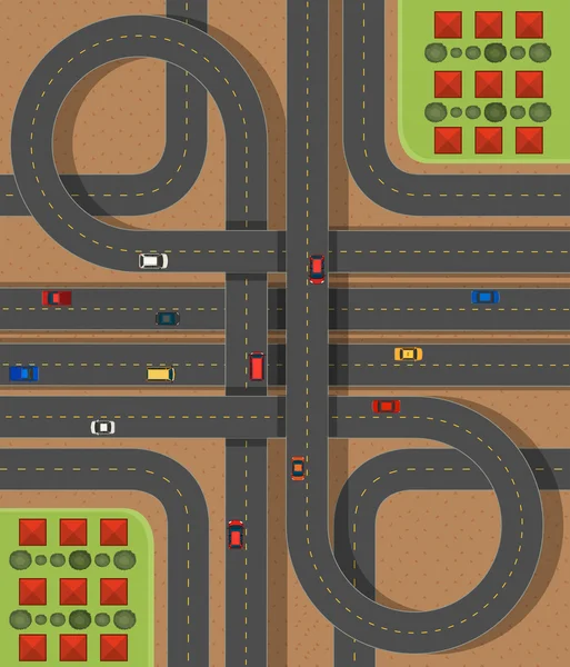 Scena aerea con strade e auto — Vettoriale Stock