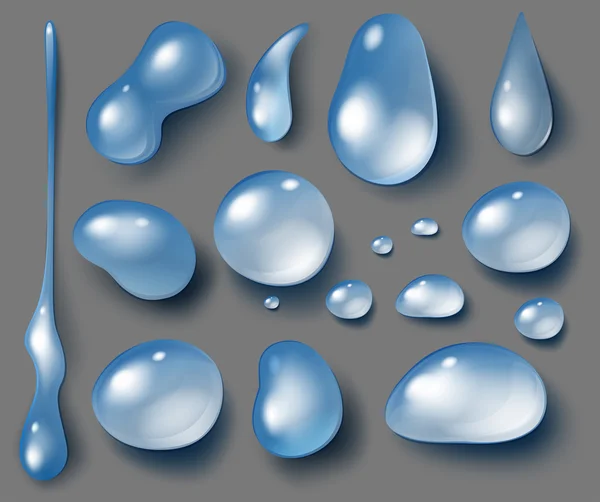 Conjunto de gotas de agua sobre fondo gris — Archivo Imágenes Vectoriales