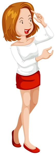 Meisje met witte shirt en rode rok — Stockvector