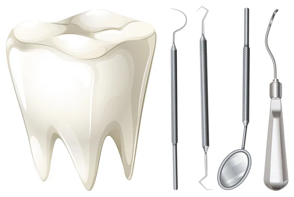 Dental set met tand en apparatuur — Stockvector