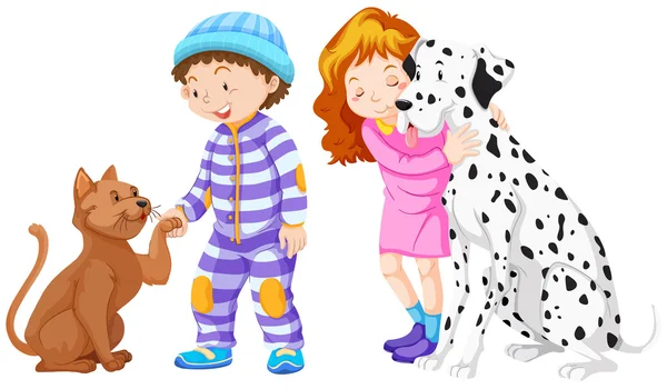 Enfants et leurs animaux domestiques — Image vectorielle