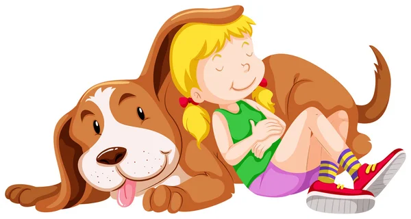 Little girl and pet dog — Stockvector