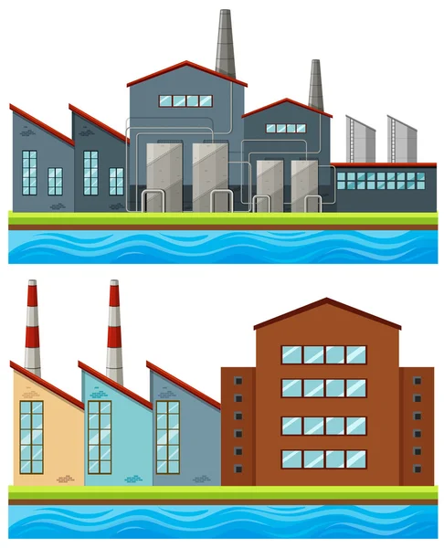 Заводские здания с высокими дымоходами — стоковый вектор