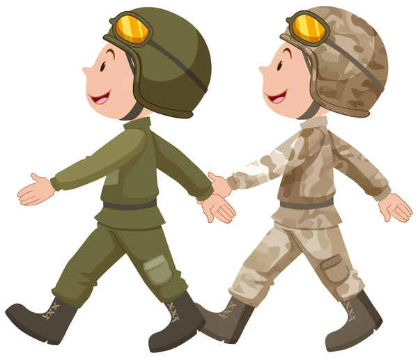 Due soldati in uniforme in marcia — Vettoriale Stock