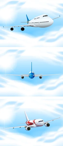 Gökyüzünde uçan uçaklar ile sahne — Stok Vektör