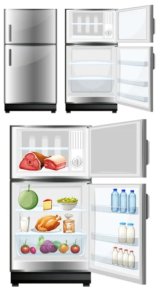 Kühlschrank mit Lebensmitteln im Lager — Stockvektor