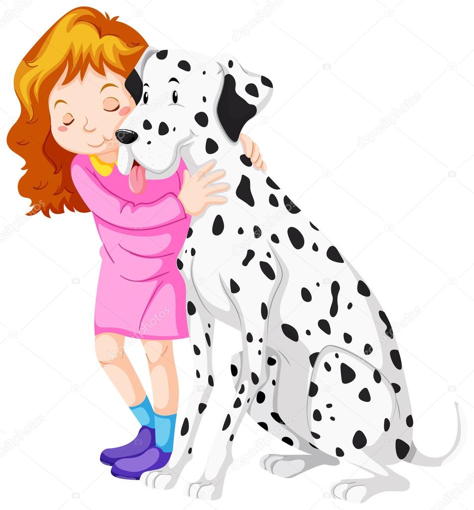 Cute girl hugging pet dog Stock Vector by ©blueringmedia 117155998