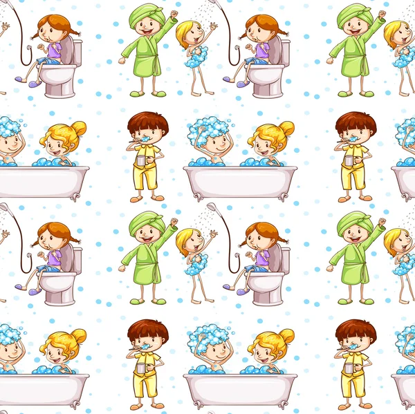 Seamless background with kids in bathtub — Stock Vector