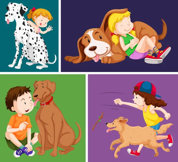 Kinderen en leuke honden — Stockvector