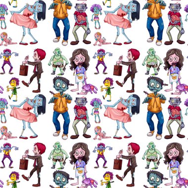 Seamless background with many zombies clipart