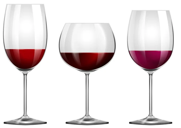 Tres tamaños de copas de vino — Vector de stock