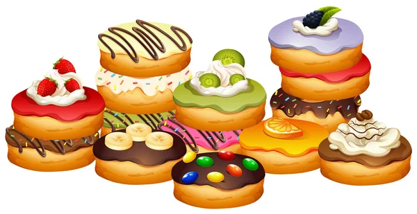 Pile of donuts with different flavors — Stock Vector