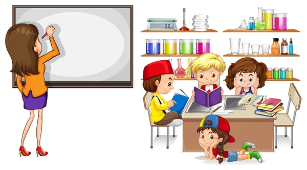 Professora e crianças em sala de aula —  Vetores de Stock