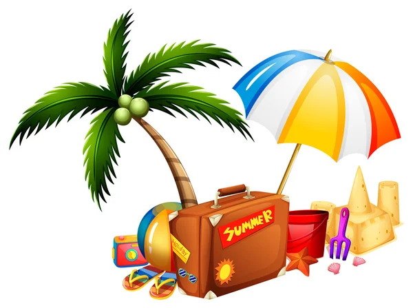 Thème d'été avec valise et jouets — Image vectorielle