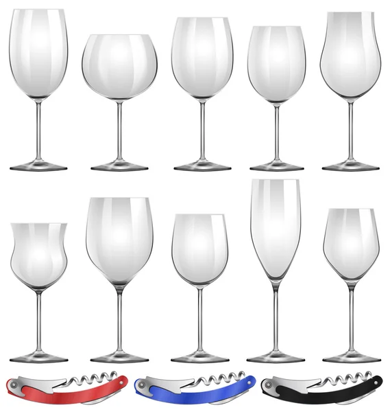 Copas de vino y abrelatas — Vector de stock