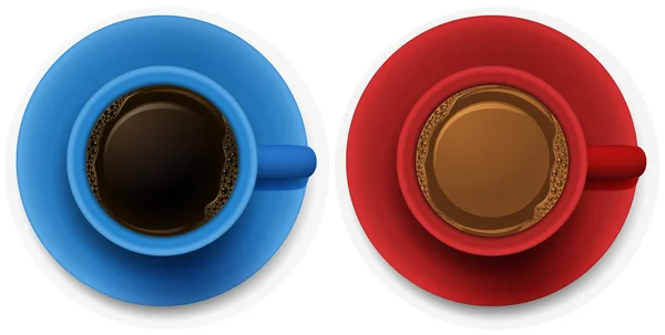 Вид с воздуха на темный и молочный кофе — стоковый вектор