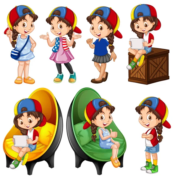 Girl in different actions — Stock Vector