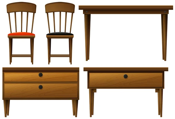 Muitos tipos de móveis de madeira — Vetor de Stock
