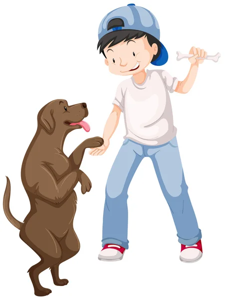 Kleine jongen spelen met huisdier hond — Stockvector
