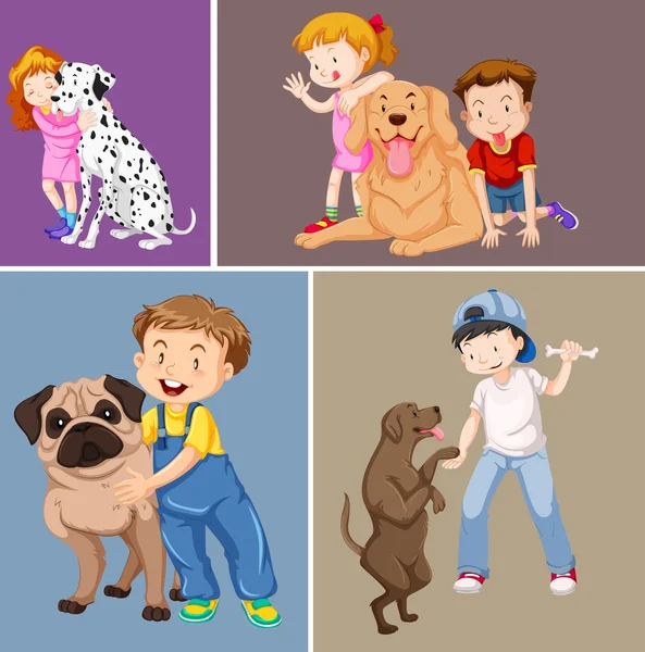 Kinder und Hunde — Stockvektor
