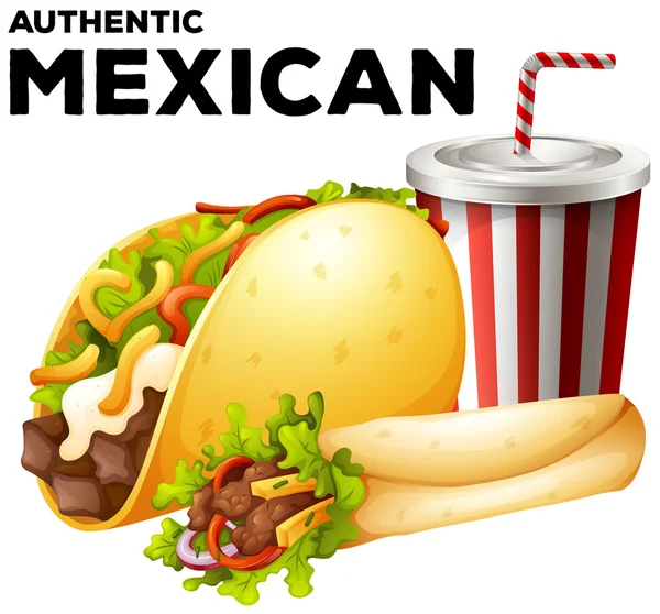 Cucina messicana con taco e burrito — Vettoriale Stock