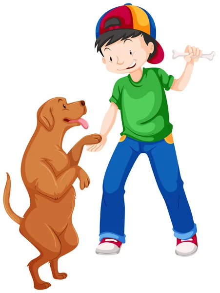 Kleine jongen spelen met huisdier hond — Stockvector