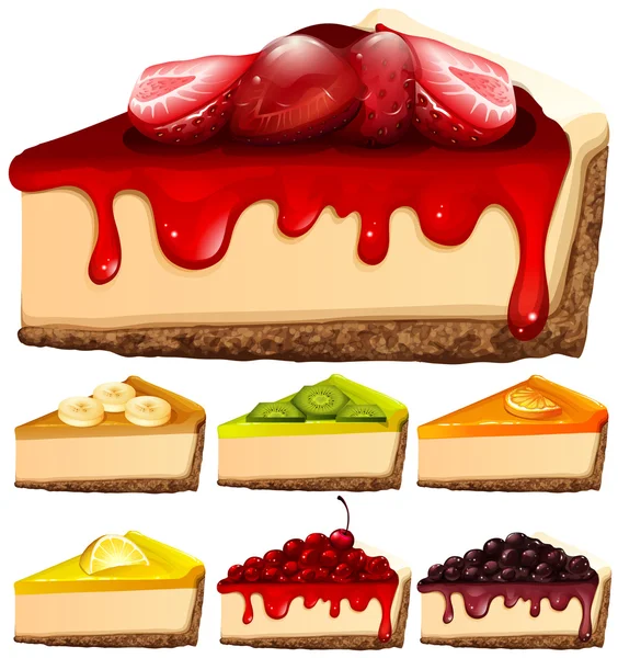 Cheesecake met verschillende toppings — Stockvector