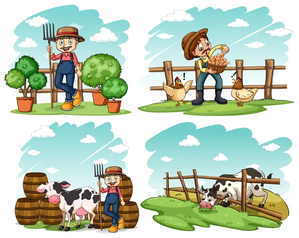 Farmers and farm animals — Stock Vector