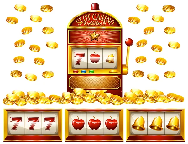 Slot machine and golden coins — Stock Vector