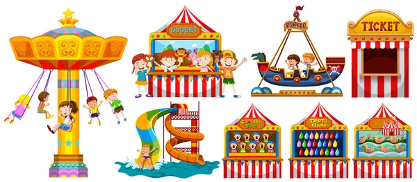 A park és a sok játékot játszó gyermekek — Stock Vector