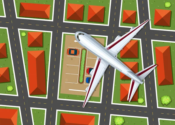 Vista aérea do avião sobrevoando a vizinhança —  Vetores de Stock