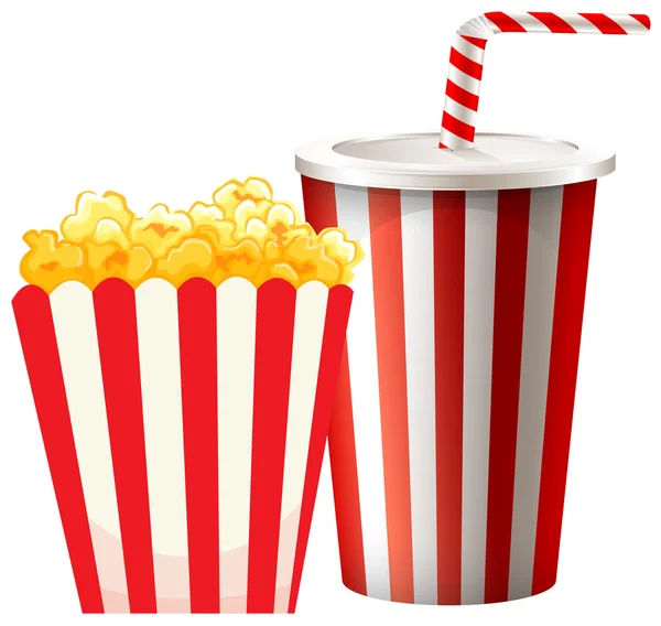 Popcorn in vak en kopje drinken — Stockvector