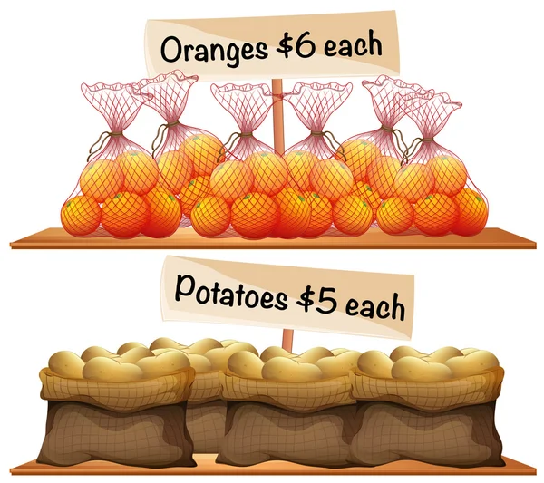 Påsar med potatis och apelsiner — Stock vektor