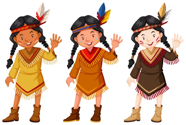 Native American Indians in brown costume — Stock Vector