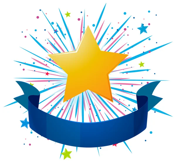 Blue ribbon ve sarı yıldız ile banner tasarımı — Stok Vektör