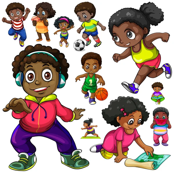 African American kids doing different things — Stock Vector