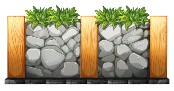Fence made of rocks and wood — Stock Vector