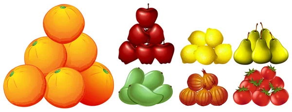 Montones de diferentes tipos de frutas — Vector de stock