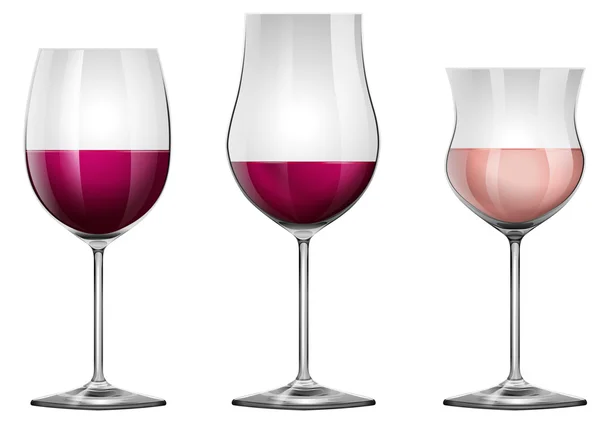 Tres vasos de vino con vino — Vector de stock