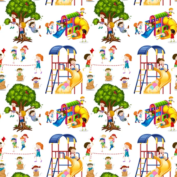 Seamless background with children in the playground — Stock Vector