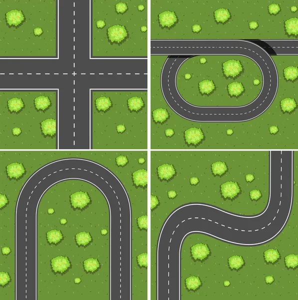 Scenes with roads on the grass land — Stock Vector
