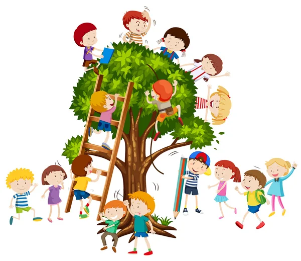 Dzieci, wspinaczka drzewa — Wektor stockowy