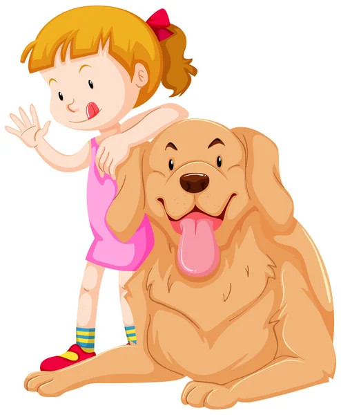 Linda chica y perro mascota — Vector de stock