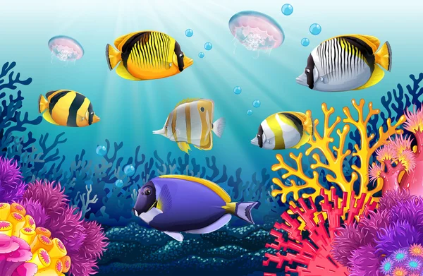 Poissons nageant sous la mer — Image vectorielle