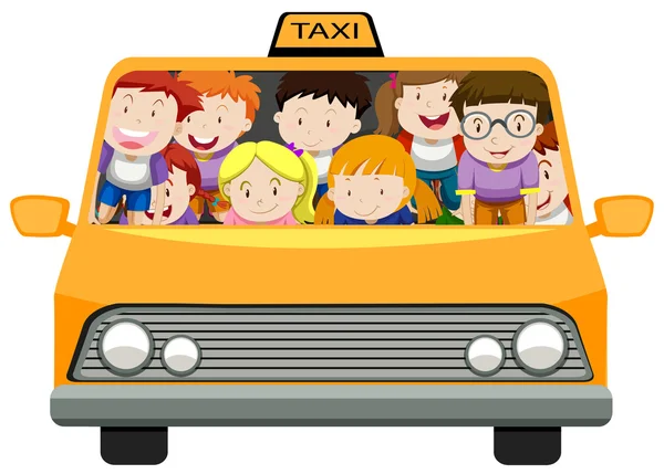 Jungen und Mädchen fahren im Taxi — Stockvektor