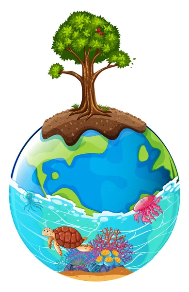 Δέντρο και των ωκεανών στη γη — Διανυσματικό Αρχείο