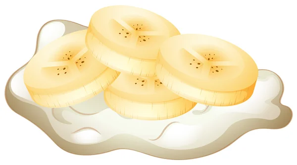 Crema fresca con rodajas de plátano — Vector de stock