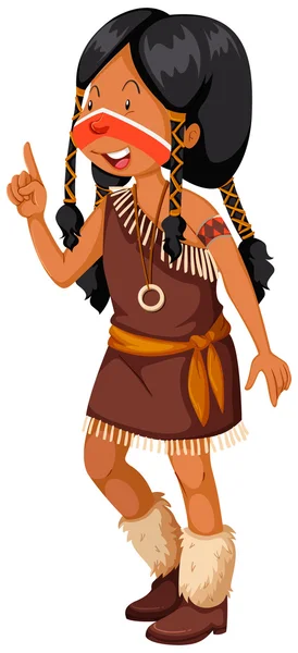 Nativo de América chica india en traje marrón — Vector de stock