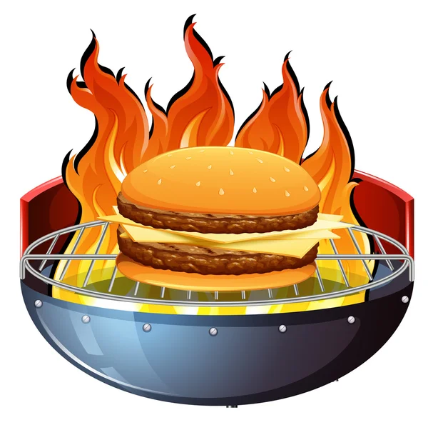 Cheeseburger auf heißem Grill — Stockvektor