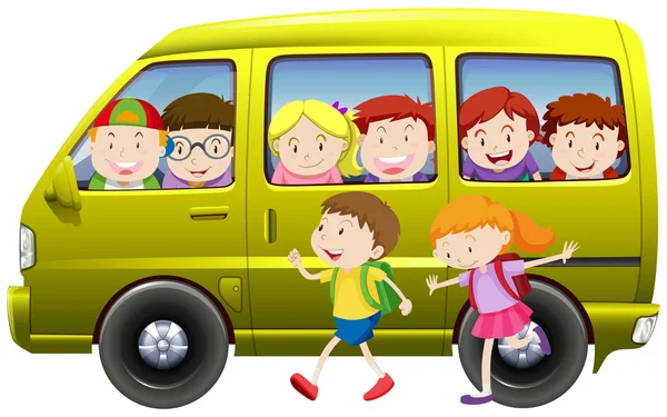 Bambini in carpooling sul furgone — Vettoriale Stock